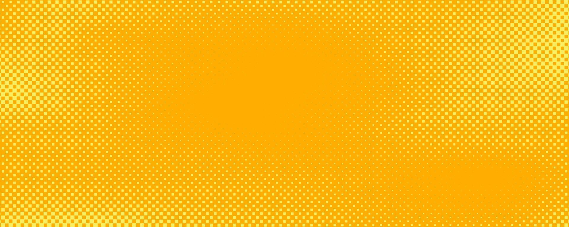 Yellow orange square halftone pattern. Retro comic gradient background. Square pixelated dot cartoon texture. Pop art faded gradient pattern. vector