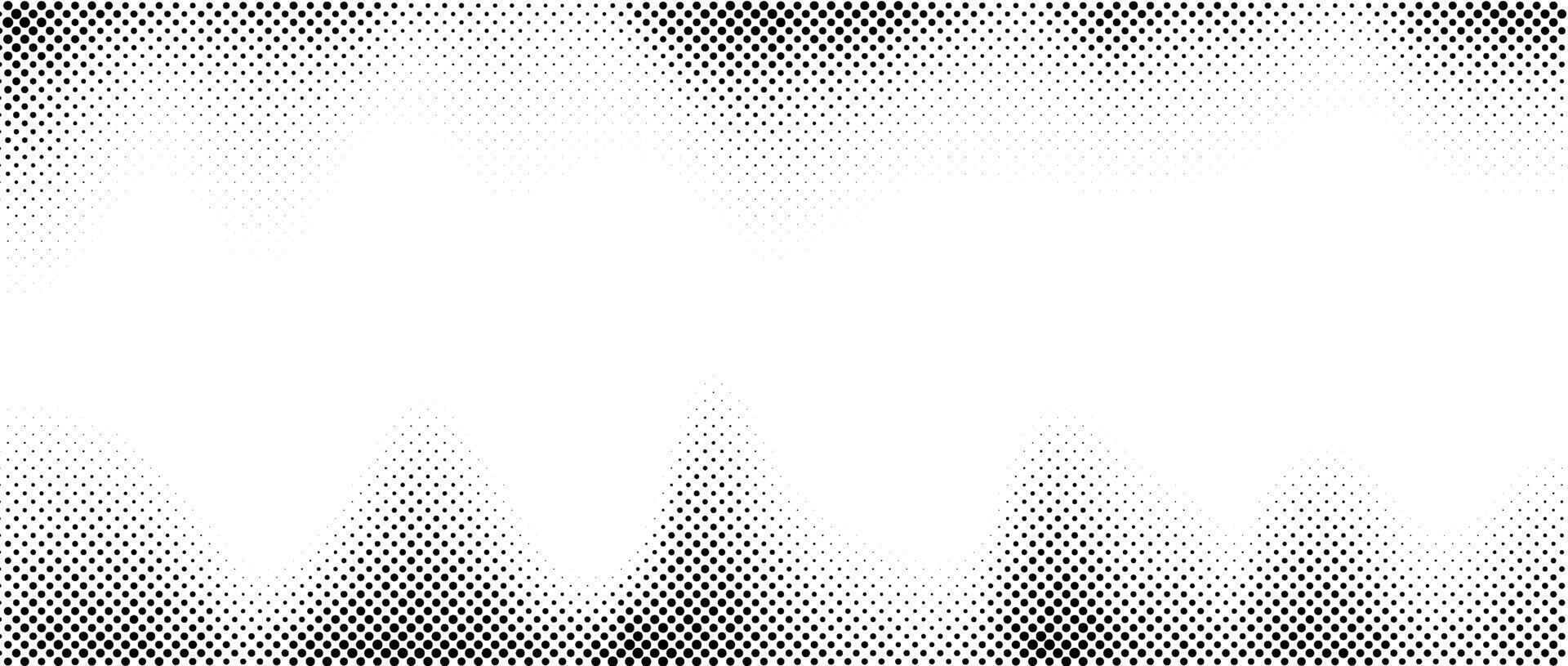 Halftone wavy gradient texture. Faded noise grain wallpaper. Black and white grunge grit surface. Pixelated speckles, dots and particles. Backdrop overlay vector