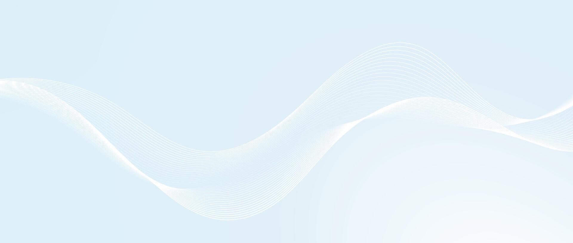 Undulate smooth wave lines design. Abstract flowing curved stripes template. White fluid shape on light teal blue background. Sea water, wind or air concept. vector
