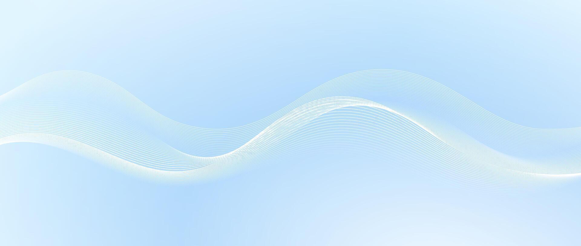 Undulate smooth wave lines design. Abstract flowing curved stripes template. White fluid shape on light pastel blue background. Sea water, wind or air concept. vector