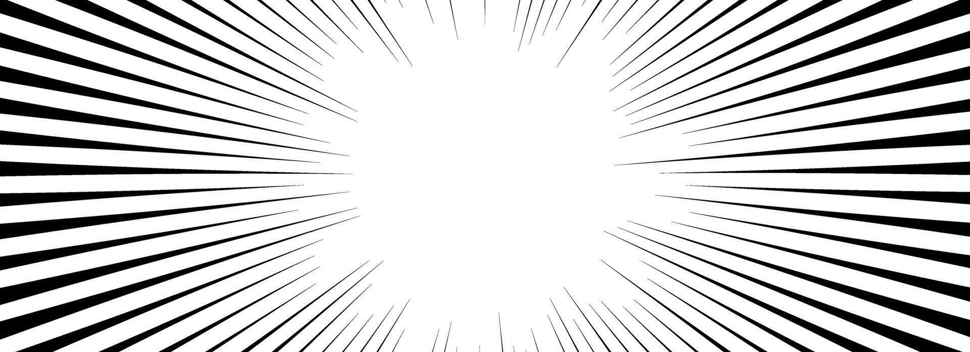 Comic speed lines background. Cartoon book explosion effect. Superhero radial line pattern frame. Pop art flash beams or rays. Manga or anime sun burst wallpaper. Hero impact backdrop vector
