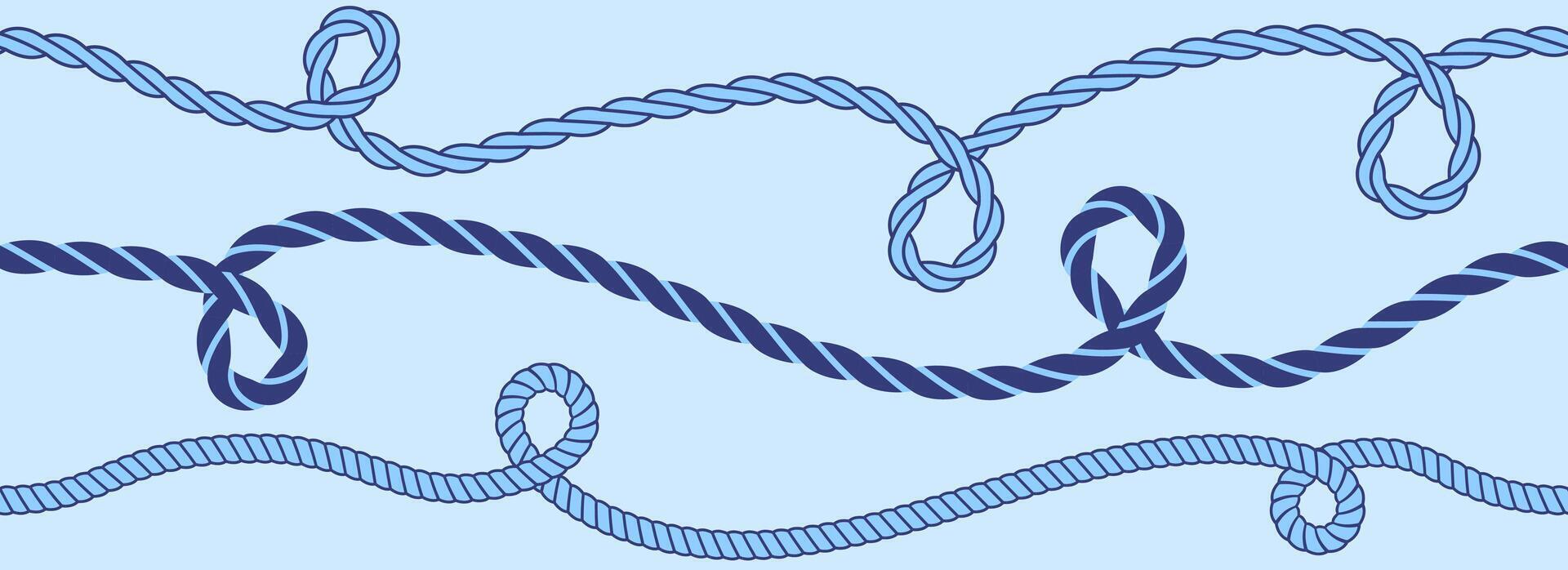 Seamless blue wavy rope pattern. Repeating hemp cord stripes background. Nautical repeated braid wallpaper. Marine twine hemp cord motif. Chain, wire or plait loop stripes bundle. vector