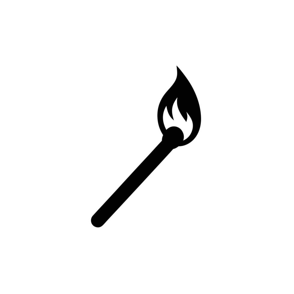 Black and White Burning Matchstick Icon with Flame vector