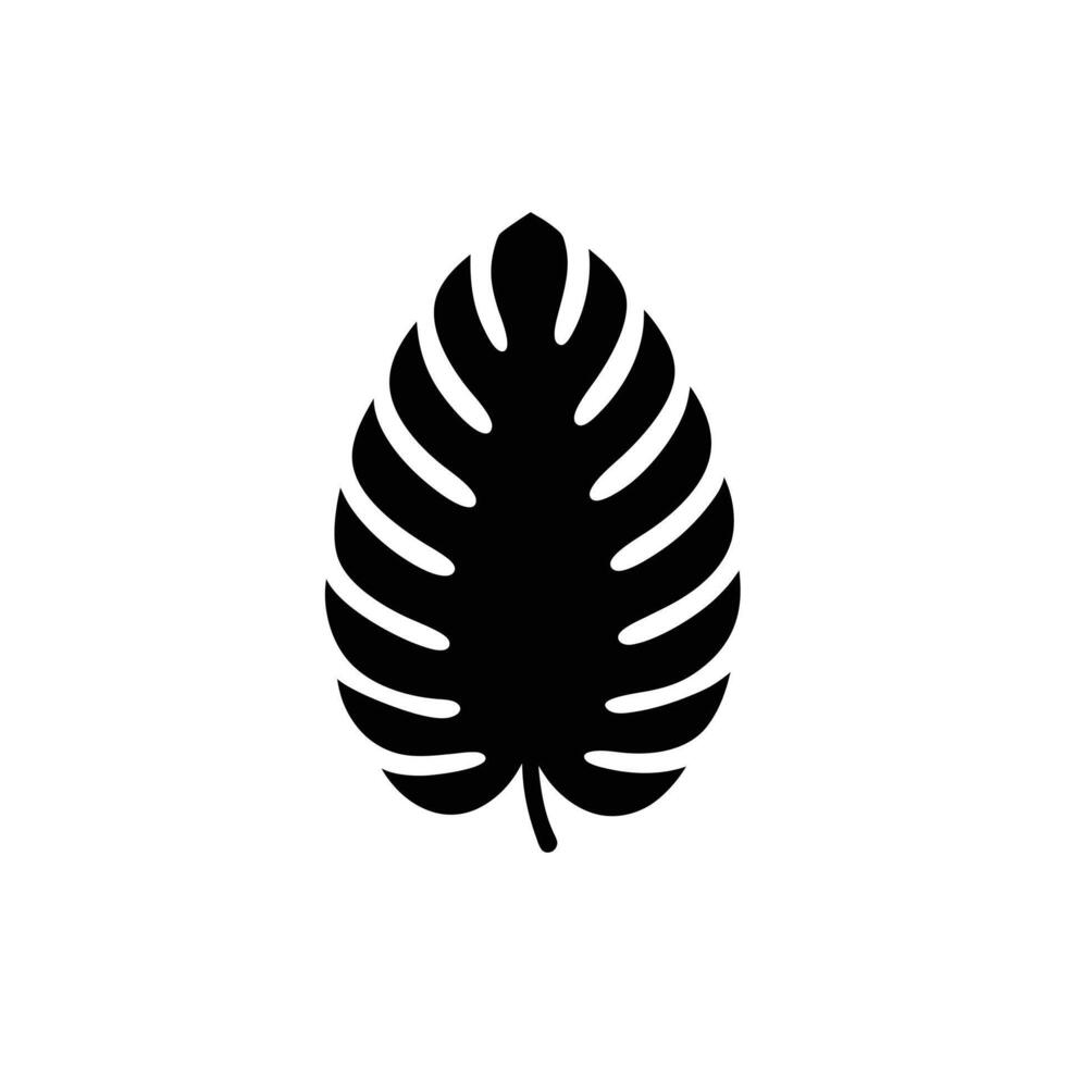Black and White Tropical Monstera Leaf Icon Illustration vector