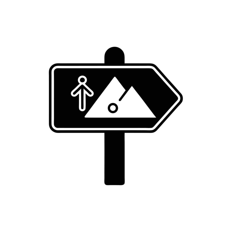 Hiking Trail Direction Sign Icon with Mountain Symbol vector