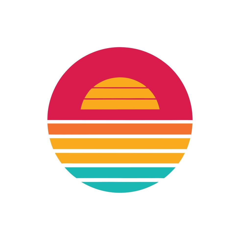 80s Inspired Retro Sunset Icon with Layered Bands vector