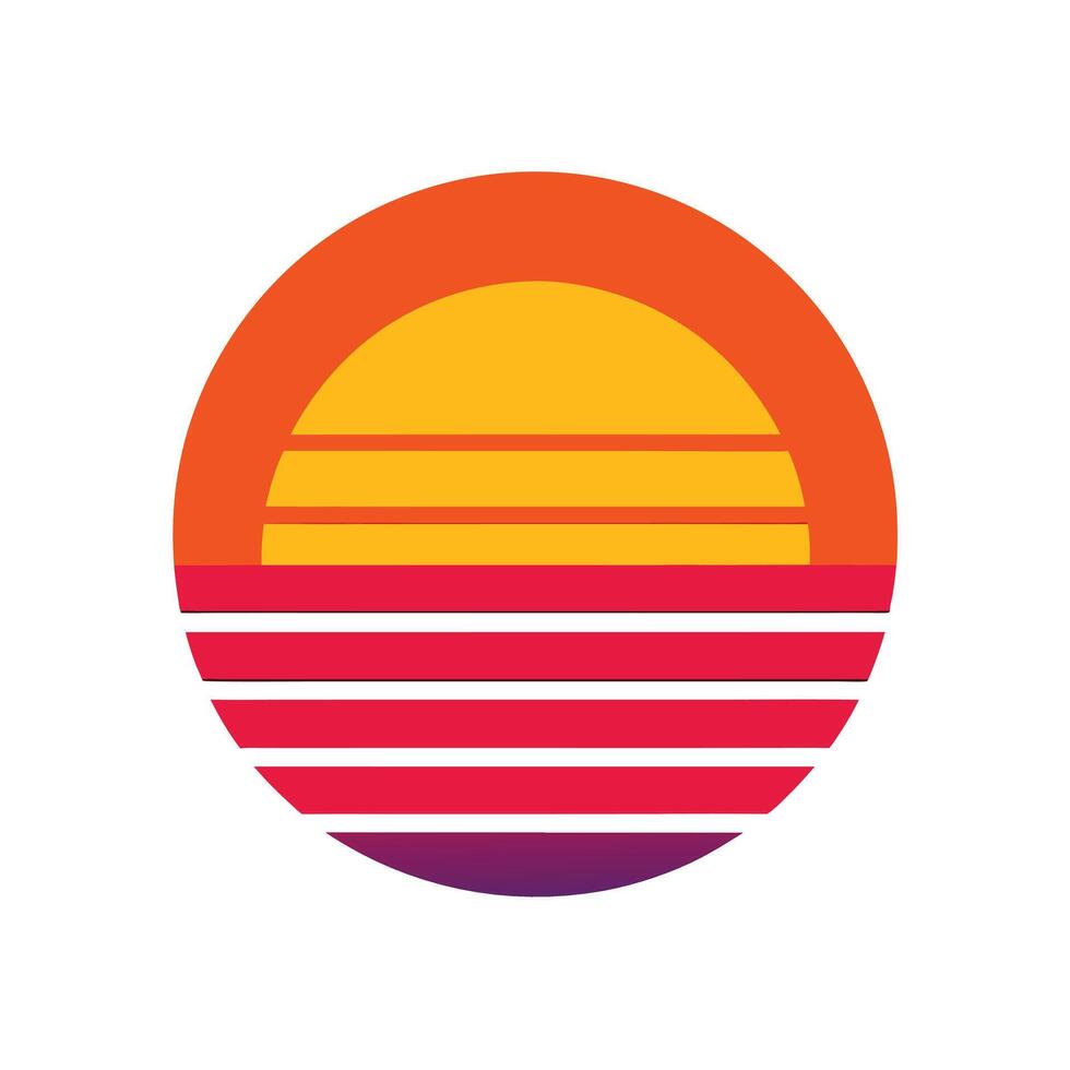 80s Inspired Striped Sunset Icon with Clean Lines vector