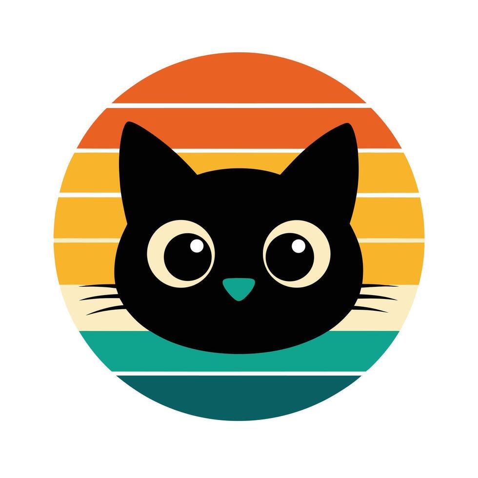 Cute Cat Head Silhouette with Wide Eyes on Sunset vector