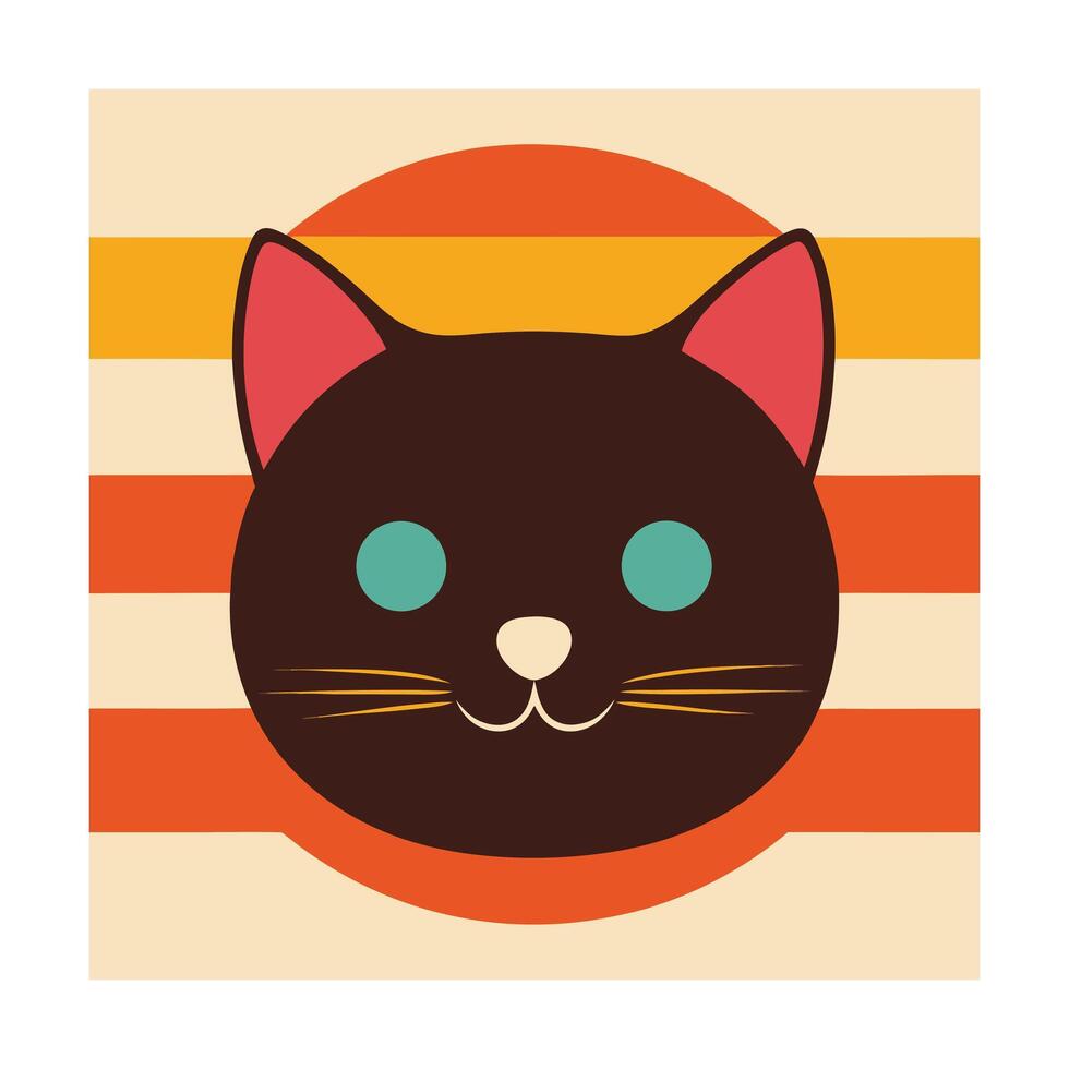 Cute Cat Head Silhouette with Tiny Nose on Sunset vector