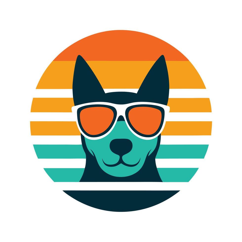 Cartoonish Dog Head in Sunglasses on Sunset Stripes vector