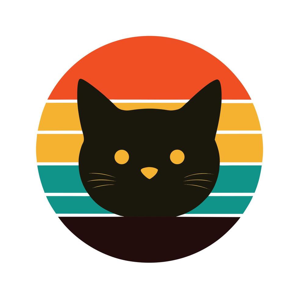 Cute Cat Head Silhouette with Thick Fur on Sunset vector