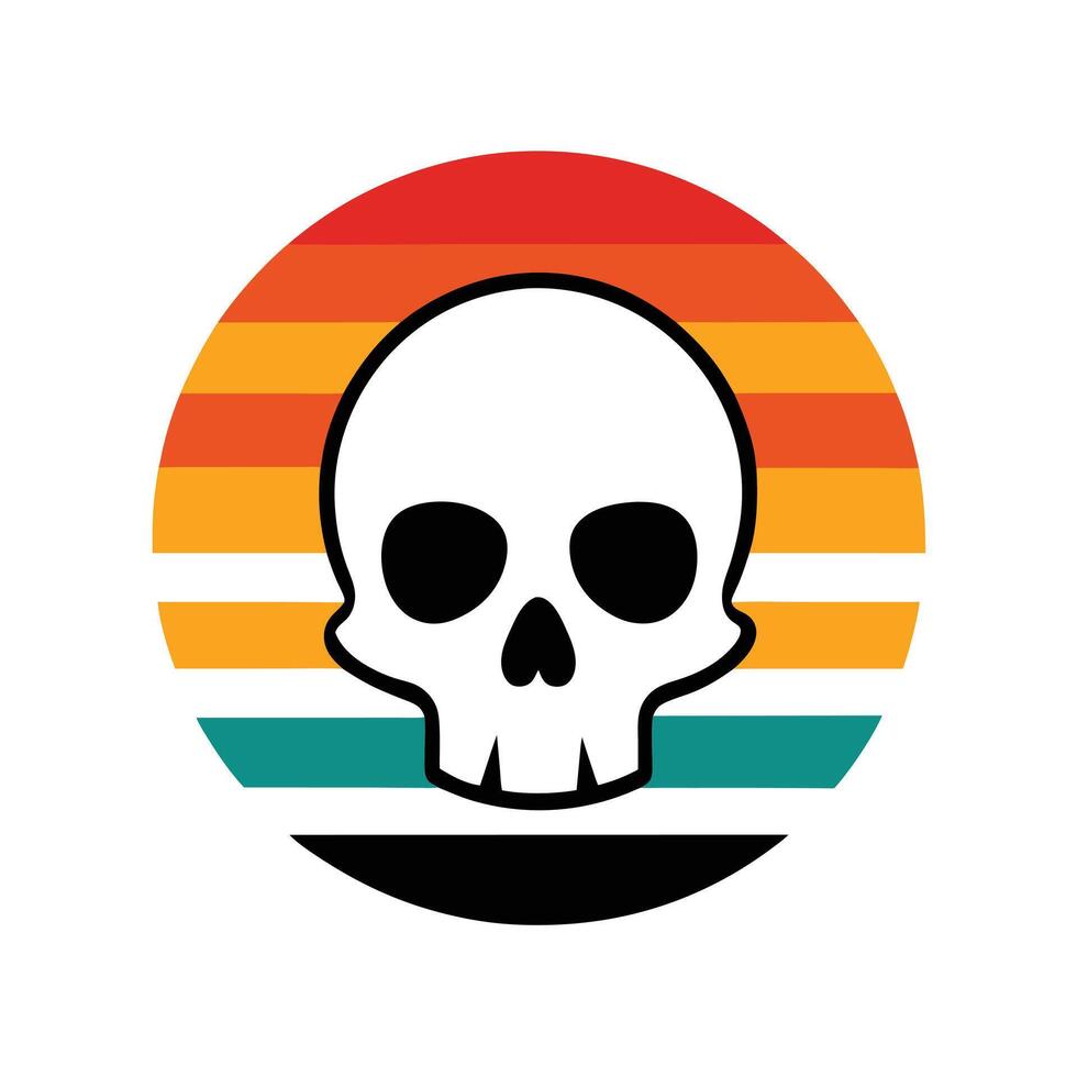 Classic Skull Silhouette on Stylized Retro Sunset vector