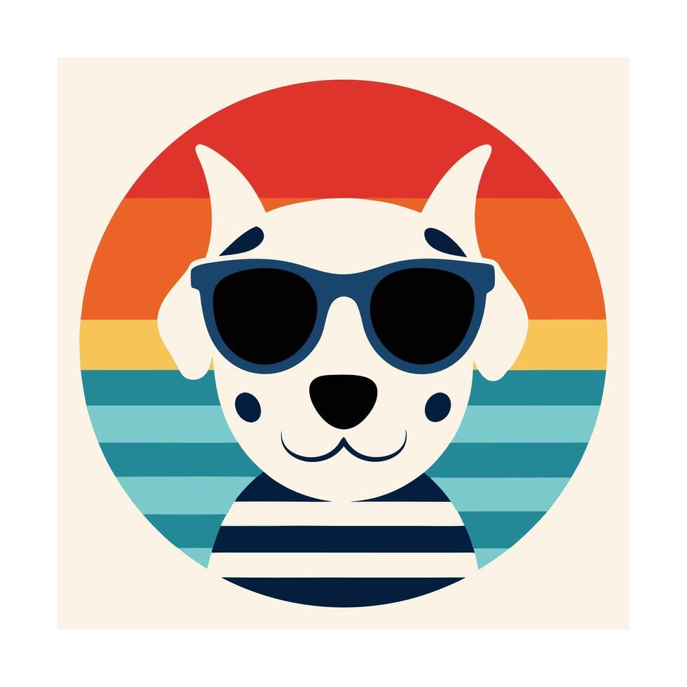 Cute Dalmatian Head Wearing Sunglasses on Sunset vector