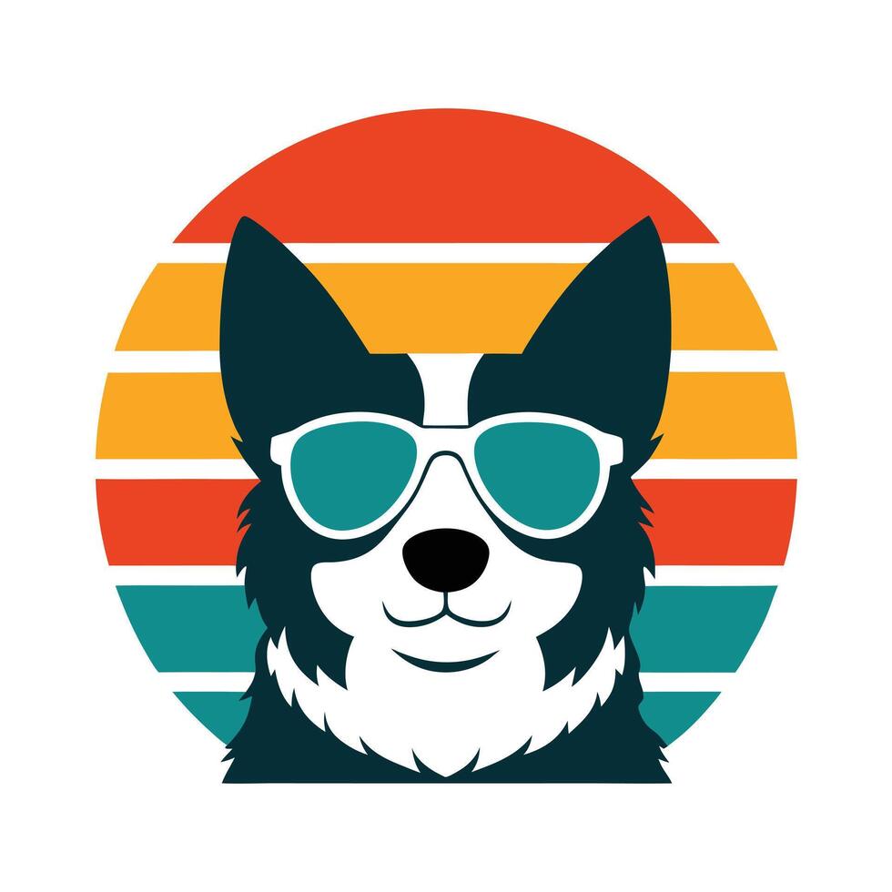 Cute Border Collie Head Wearing Sunglasses vector