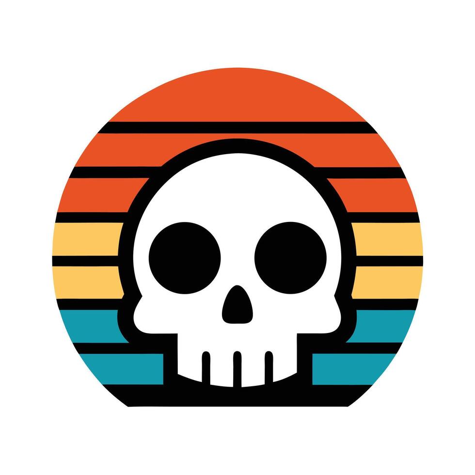 Cartoon Skull Silhouette on Retro Ocean Sunset vector