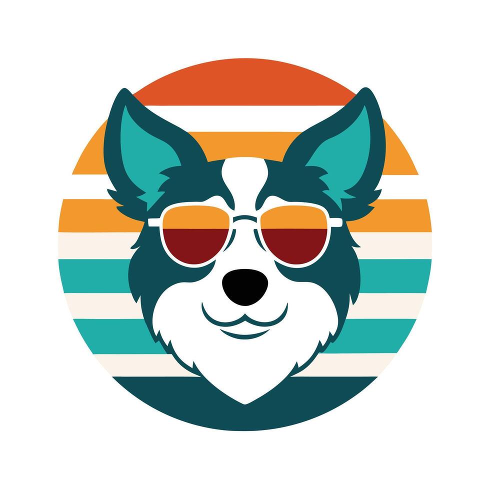 Cute Australian Shepherd Head Wearing Sunglasses vector