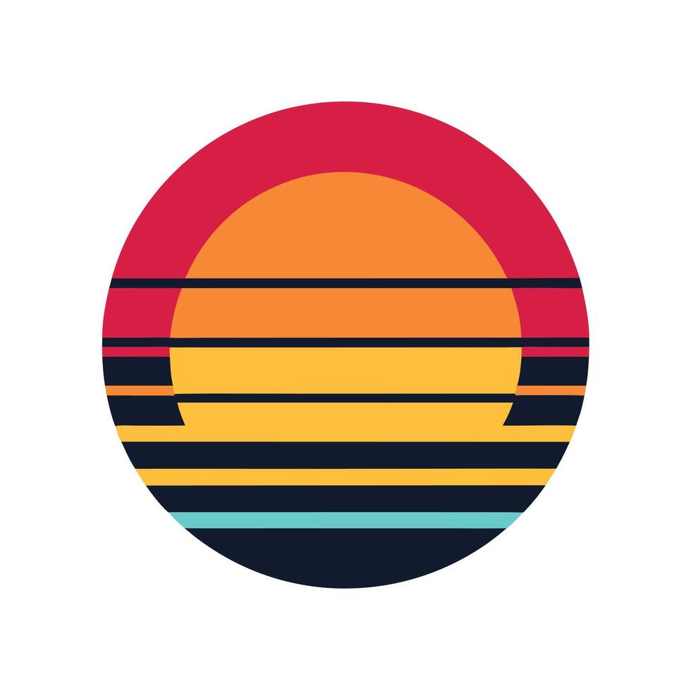 1980s Retro Sunset Icon with Multicolor Stripes vector