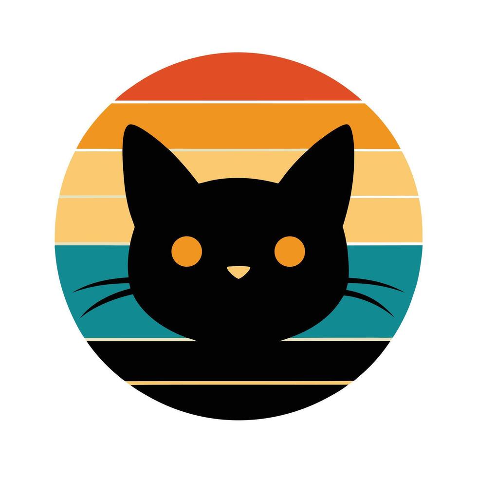 Cute Cat Head Silhouette with Perked Ears on Sunset vector