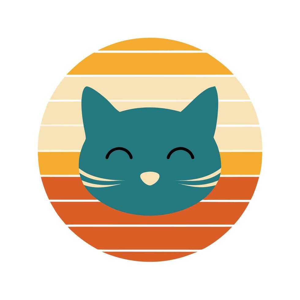 Cute Cat Head Silhouette with Sleepy Face on Sunset vector