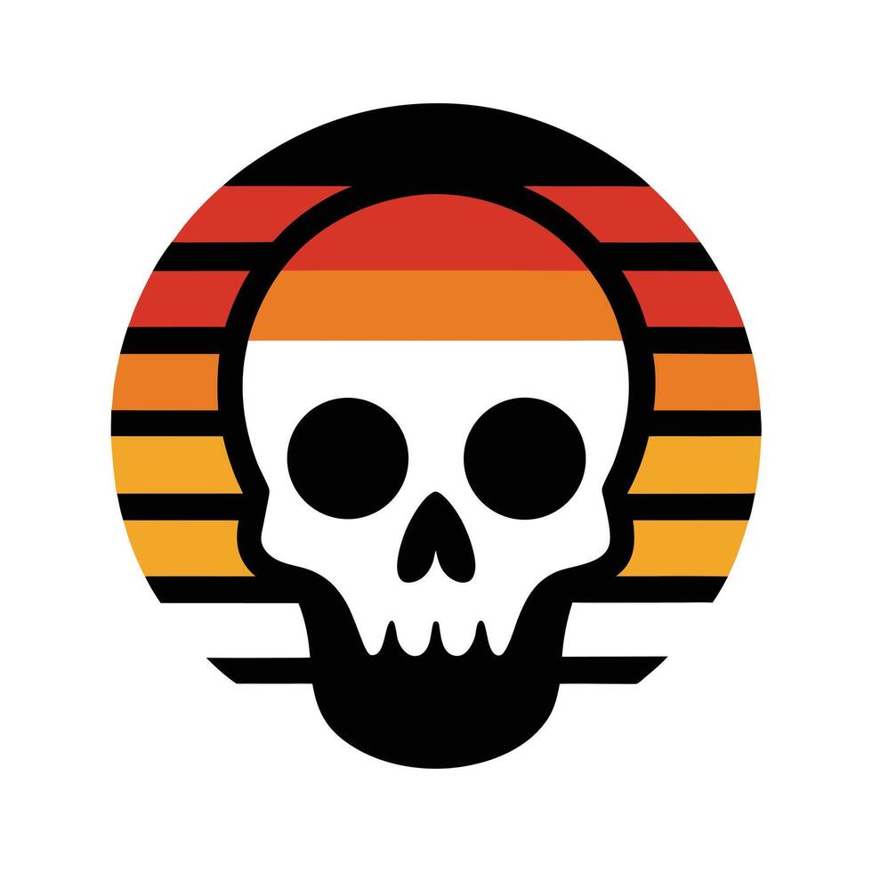Creepy Skull Silhouette with Vintage Wave Stripes vector