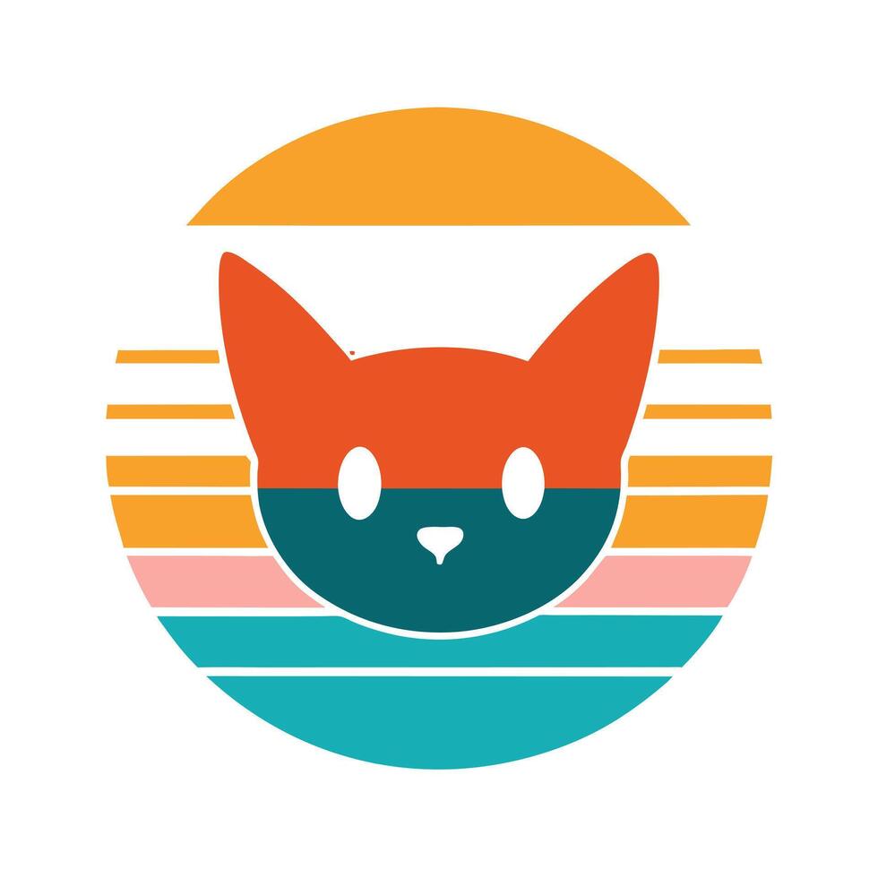 Cute Cat Head Silhouette with Three Whiskers Each Side vector