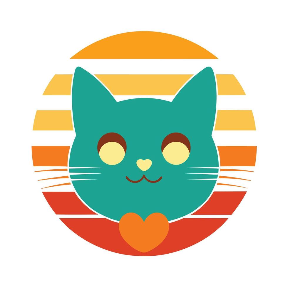 Cute Cat Head Silhouette with Heart Shaped Eyes vector
