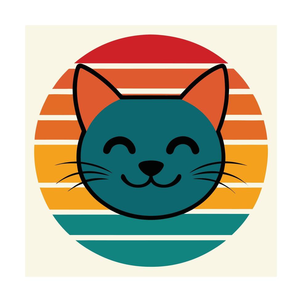 Cute Cat Head Silhouette with Playful Grin on Sunset vector