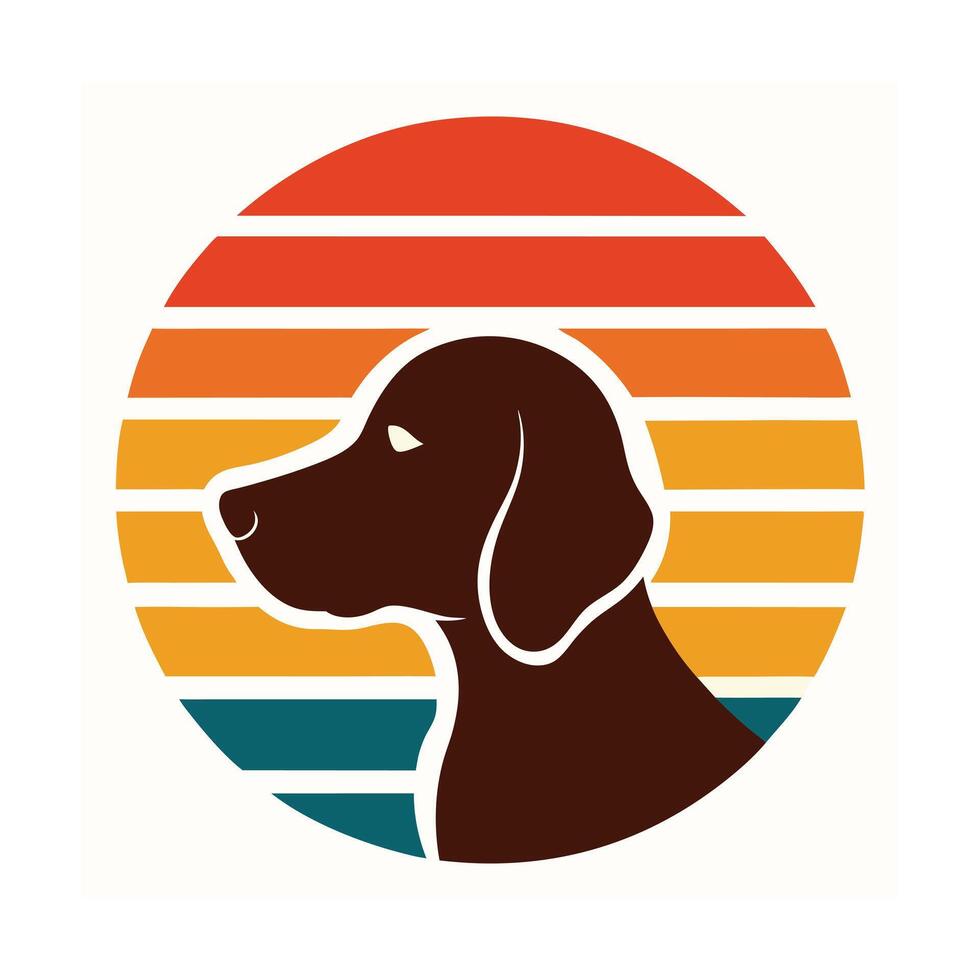 Beagle Head Silhouette on Retro Vintage Sunset vector
