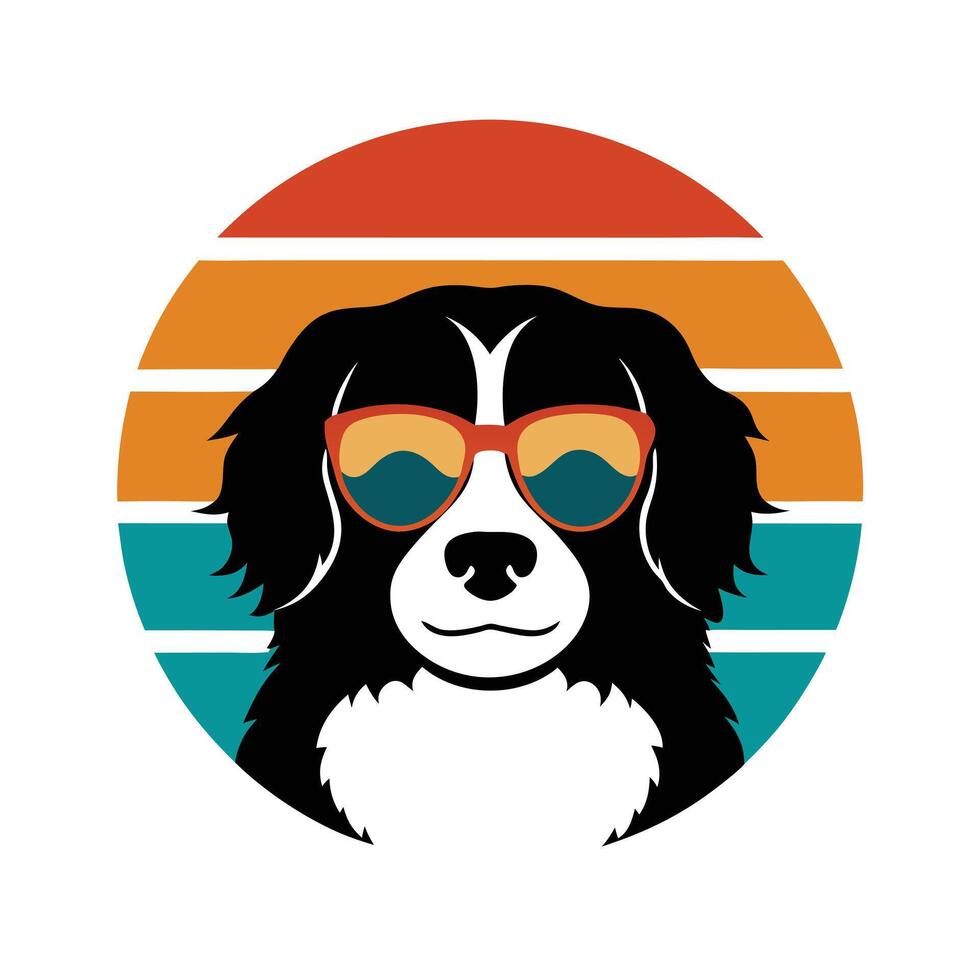 Cute Bernese Mountain Dog Head Wearing Sunglasses vector