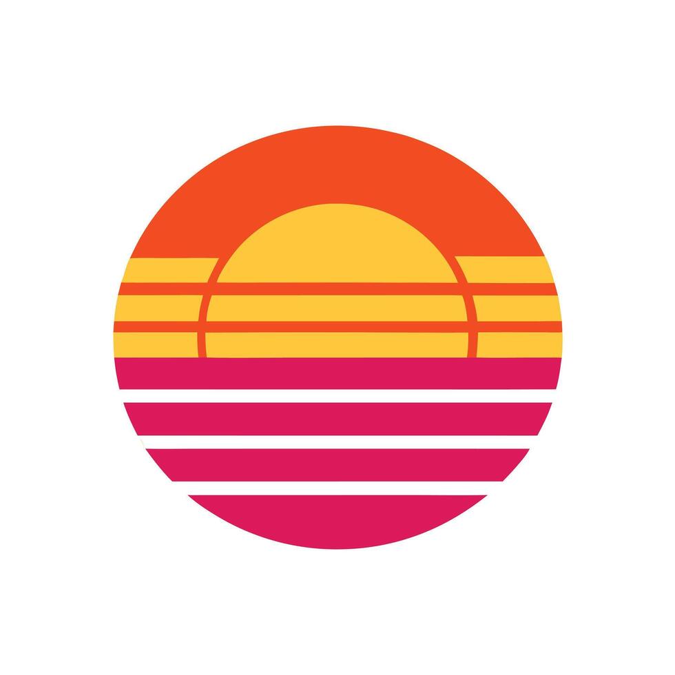 1980s Inspired Retro Stripe Sunset in Flat Icon vector