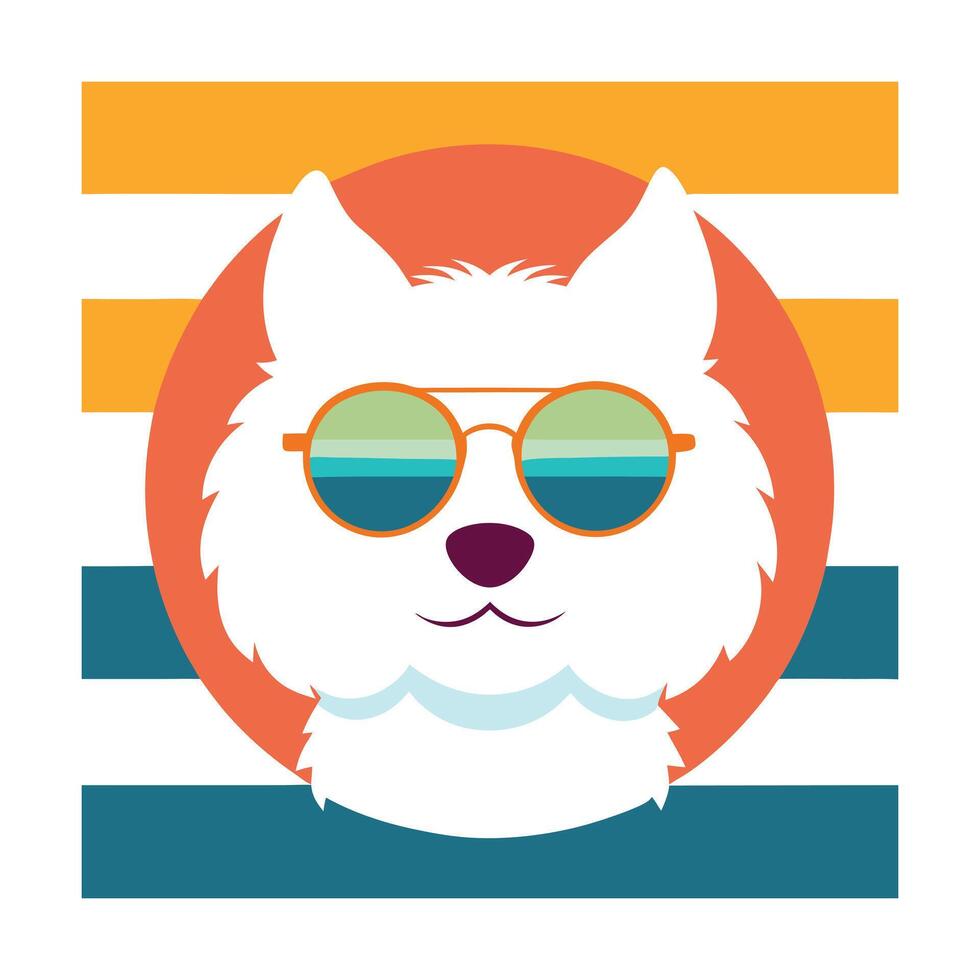 Cute White Fluffy Dog Head with Sunglasses Silhouette vector