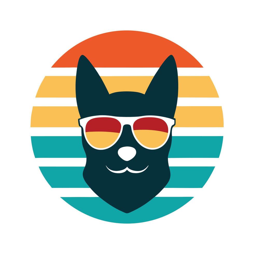 Cute Relaxed Dog Head with Sunglasses and Waves vector