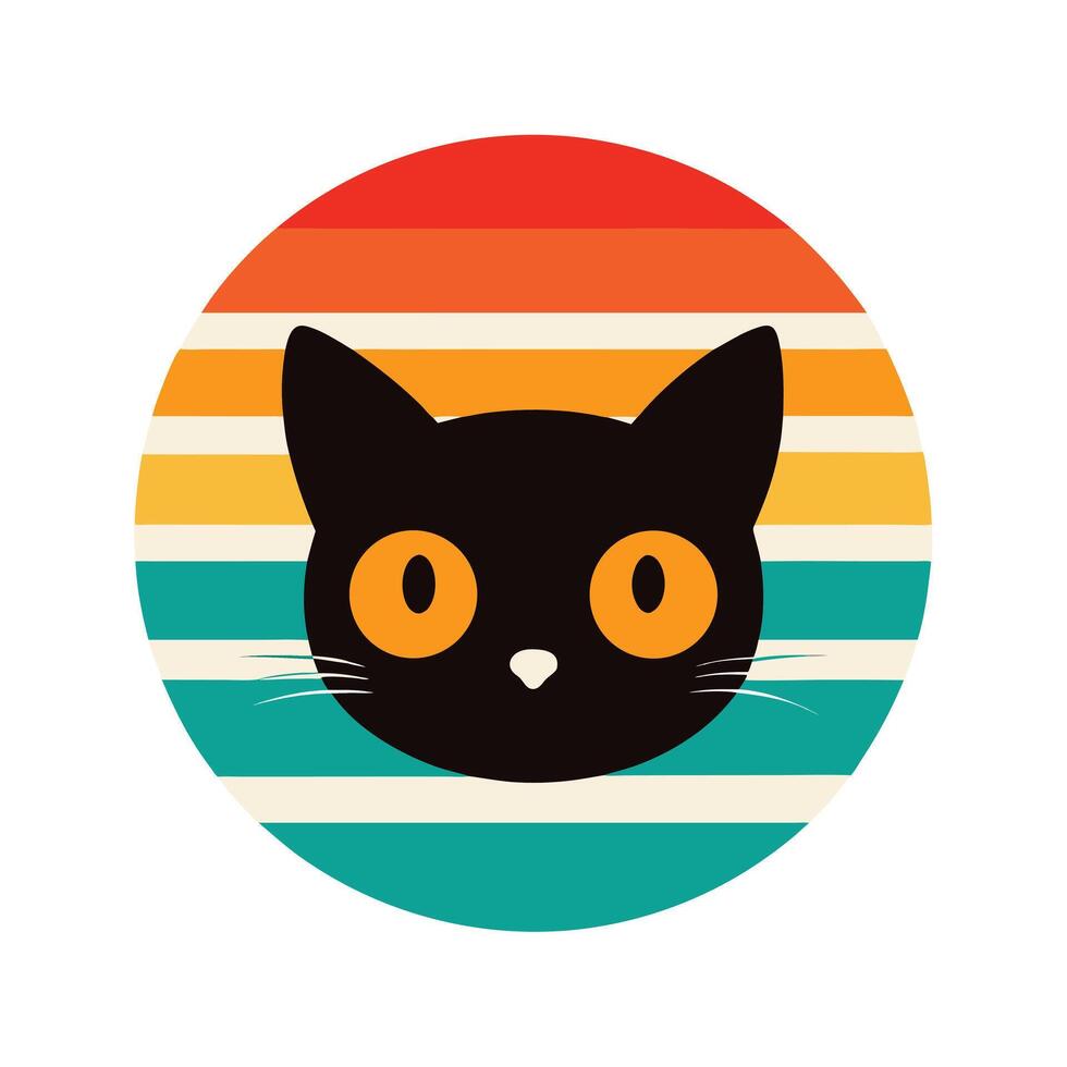 Cute Surprised Cat Head Silhouette on Retro Background vector
