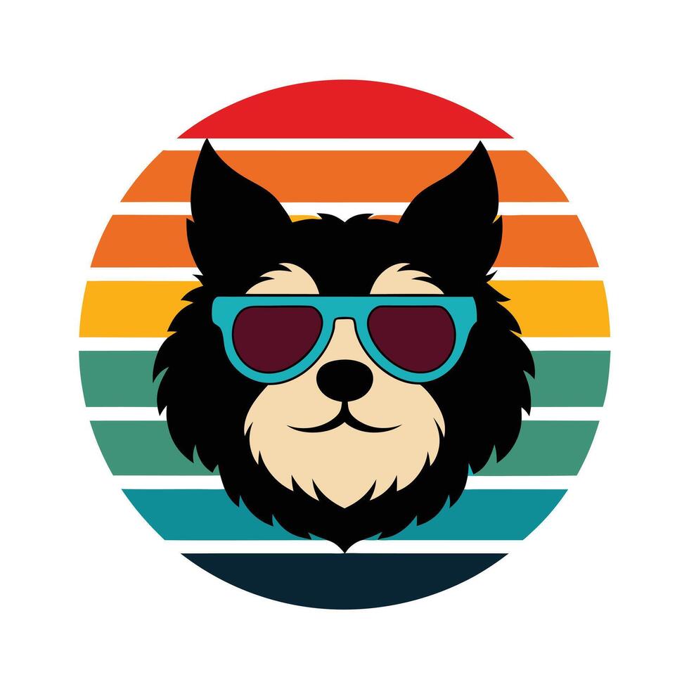 Cute Shaggy Dog Head with Sunglasses Silhouette vector