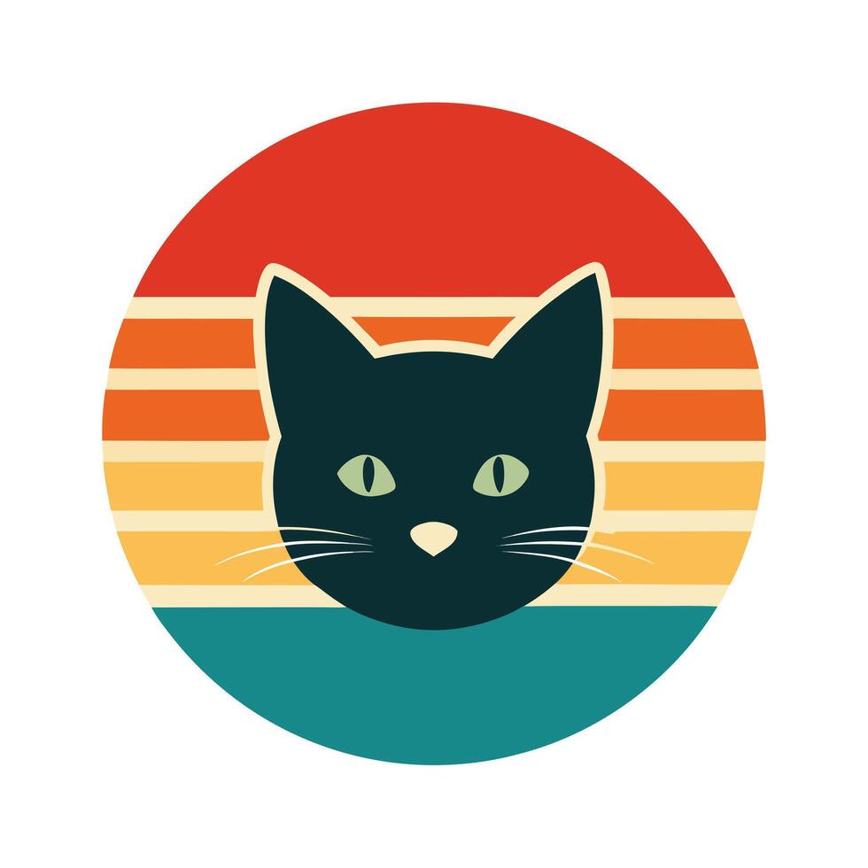 Cute Siamese Cat Head Silhouette on Retro Background vector