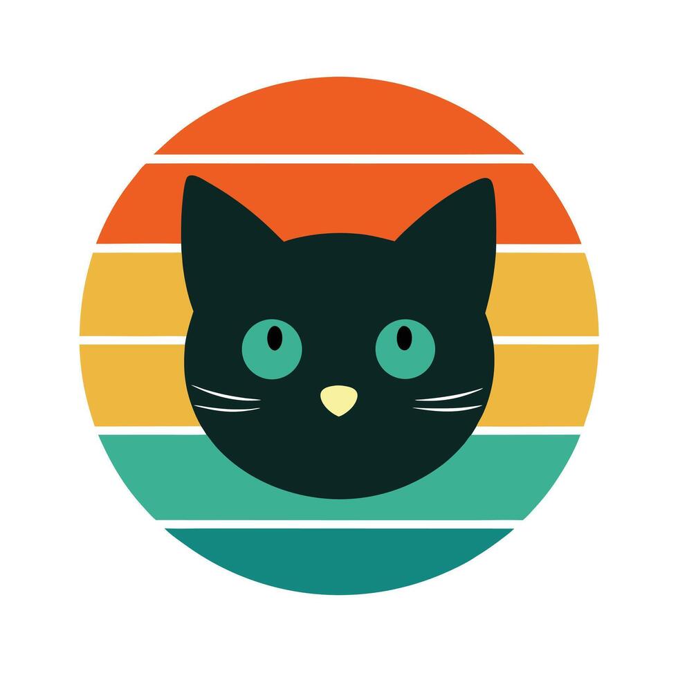 Cute Round Faced Cat Head Silhouette on Retro Background vector