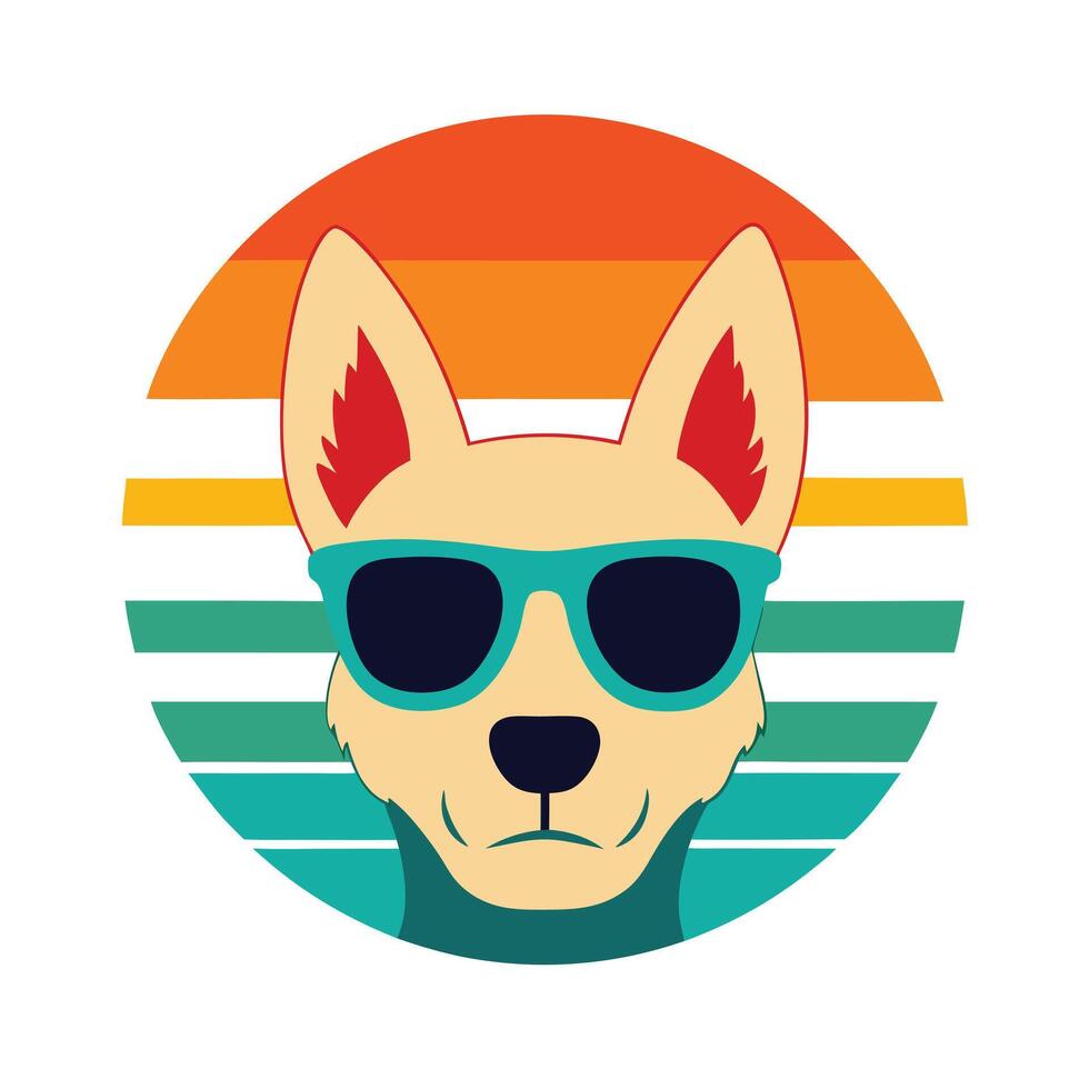 Cute Dog Head with Tropical Sunglasses Silhouette vector