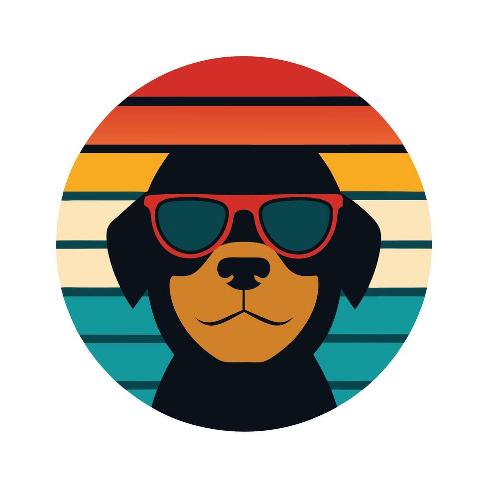 Cute Rottweiler Head Wearing Sunglasses Silhouette vector