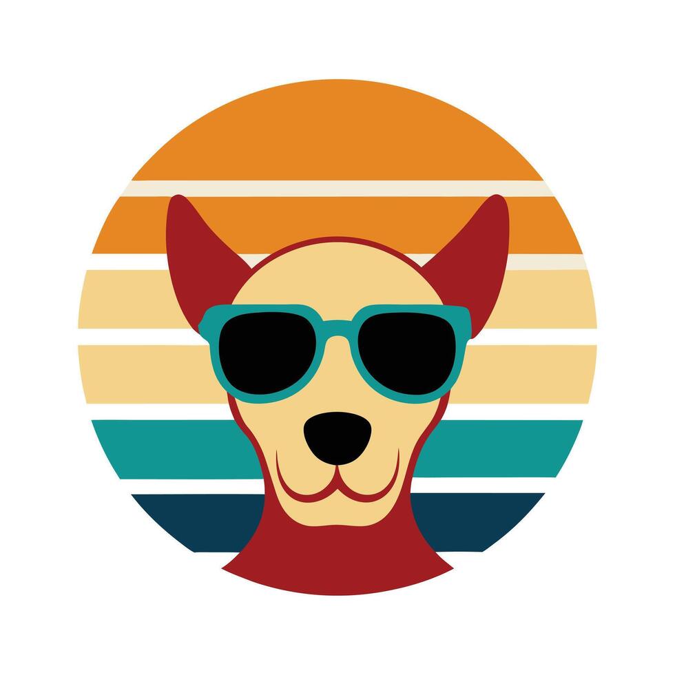 Cute Lazy Dog Head with Sunglasses Silhouette vector