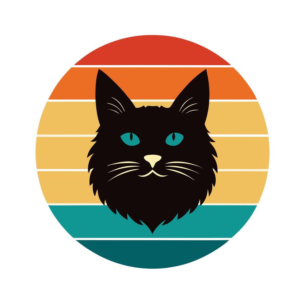 Cute Maine Cat Head Silhouette on Retro Background vector