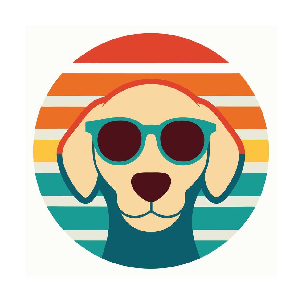 Cute Labrador Head Wearing Sunglasses Silhouette vector