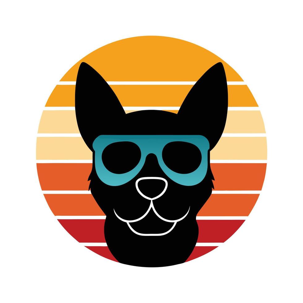 Cute Sleepy Dog Head with Sunglasses Silhouette vector