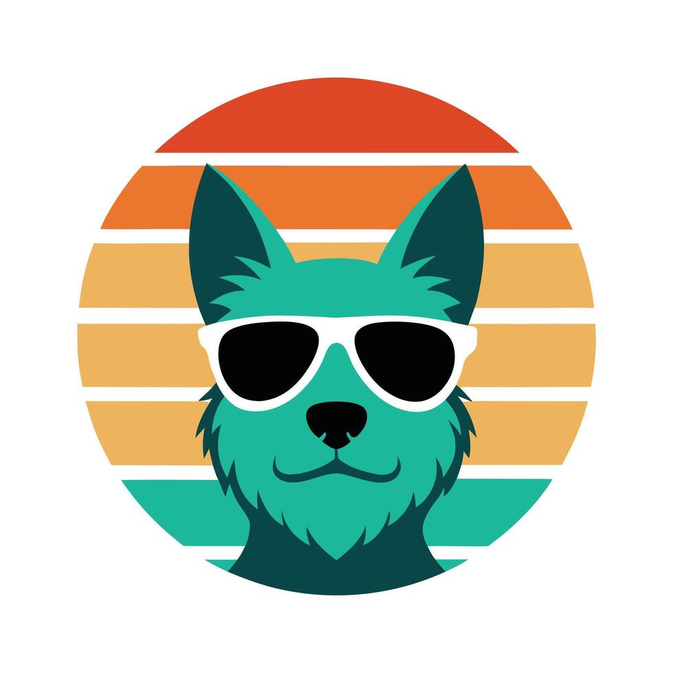 Cute Dog Head with Palm Tree Sunglasses Silhouette vector