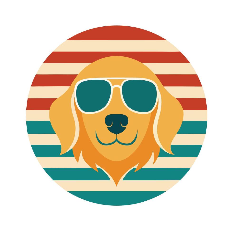 Cute Golden Retriever Head Wearing Sunglasses Silhouette vector
