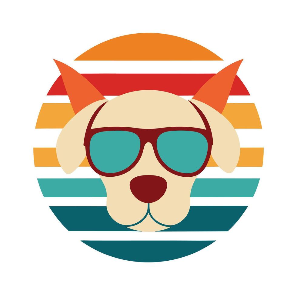 Cute Sleepy Dog Head with Drooping Sunglasses Silhouette vector