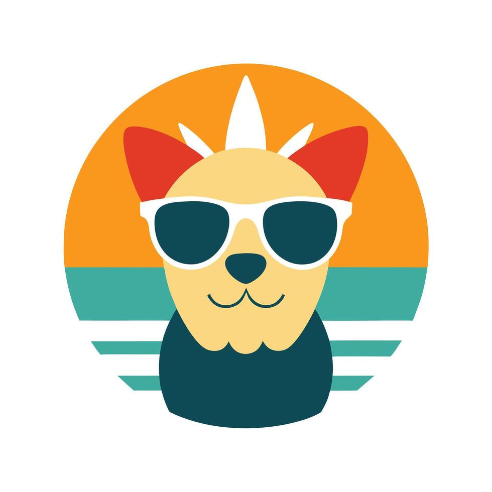 Cute Dog Head with Sunglasses and Seashells Silhouette vector
