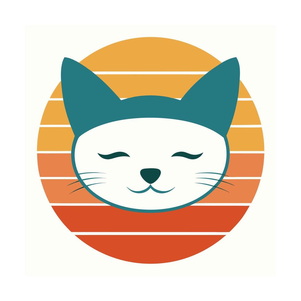 Cute Sleepy Kitten Head Silhouette on Retro Background vector