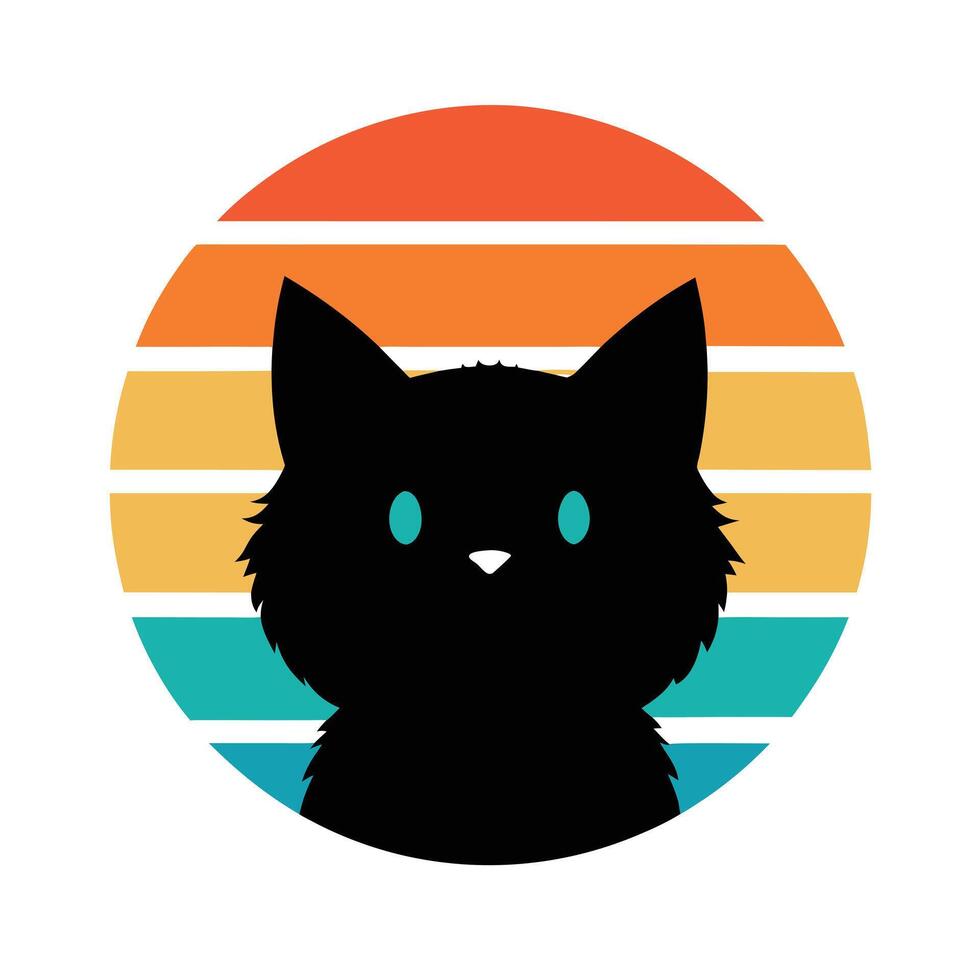 Cute Fluffy Eared Cat Head on Retro Background vector