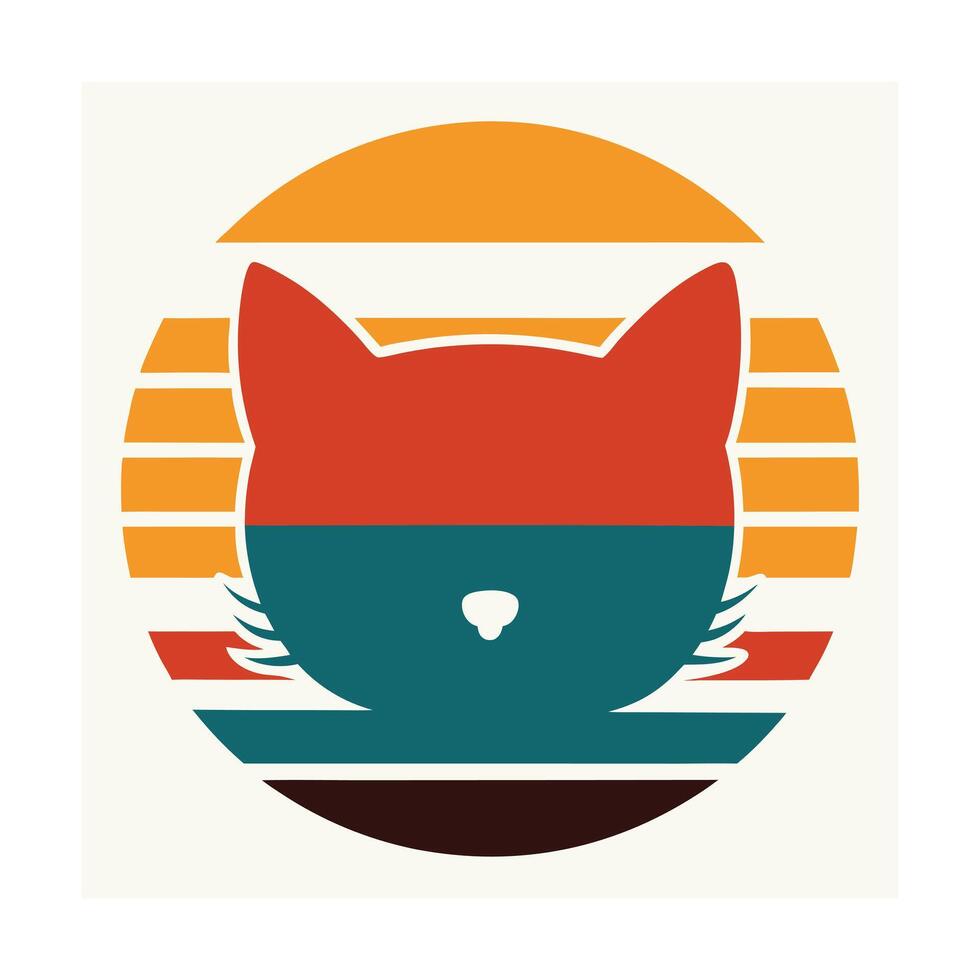 Cute Minimalist Kitten Head Silhouette on Retro Background vector