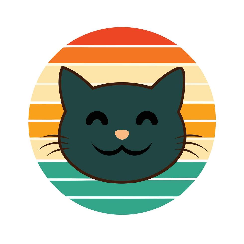 Cute Smiling Cat Head Silhouette on Retro Background vector